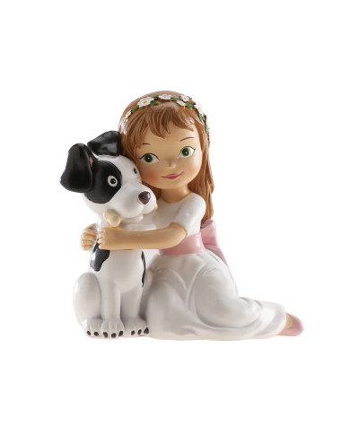 315122 - MENINA COMUNHÃO SENTADA C/CÃO 11,5CM