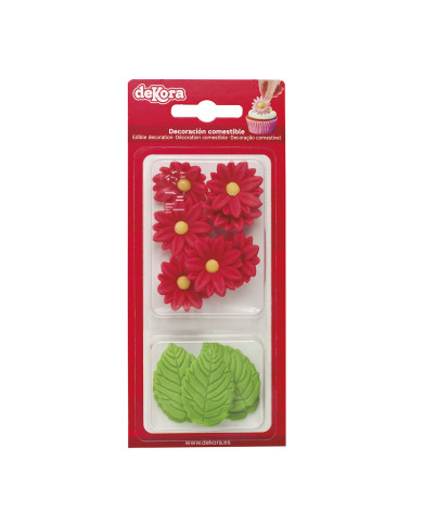 230058 - BLISTER AÇÚCAR 7 MARGARIDAS VERMELHAS E 5 FOLHAS