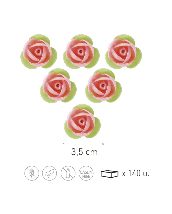 126133 - ROSA EM OBREIA COM FOLHA VERDE 3,5 CM (140 UNID)