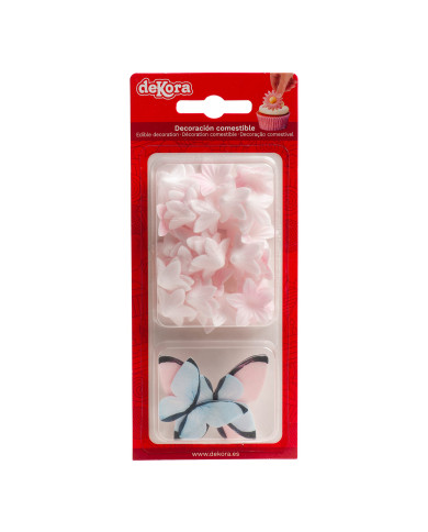 MINI FLORES ROSAS E MARIPOSAS ROSA BLISTER (12 UNID) - 166024