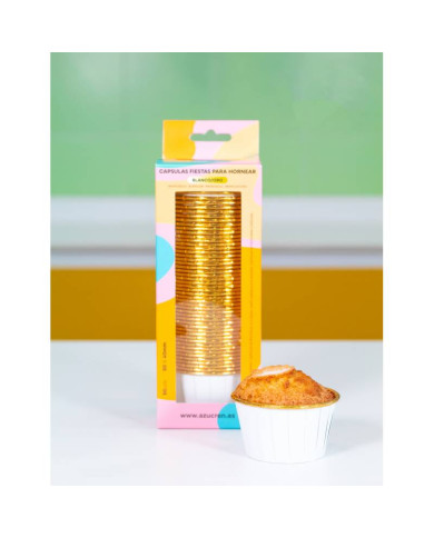 AZ01555 - CÁPSULAS DE FESTA BRANCA/OURO D 5 X 4 CM - 50 UNID