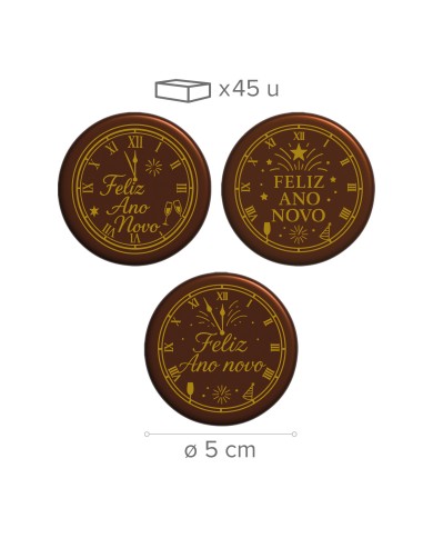 428224 - PLACAS CHOCO NEGRO ANO NOVO SORTIDAS Ø5CM (45 UNID)