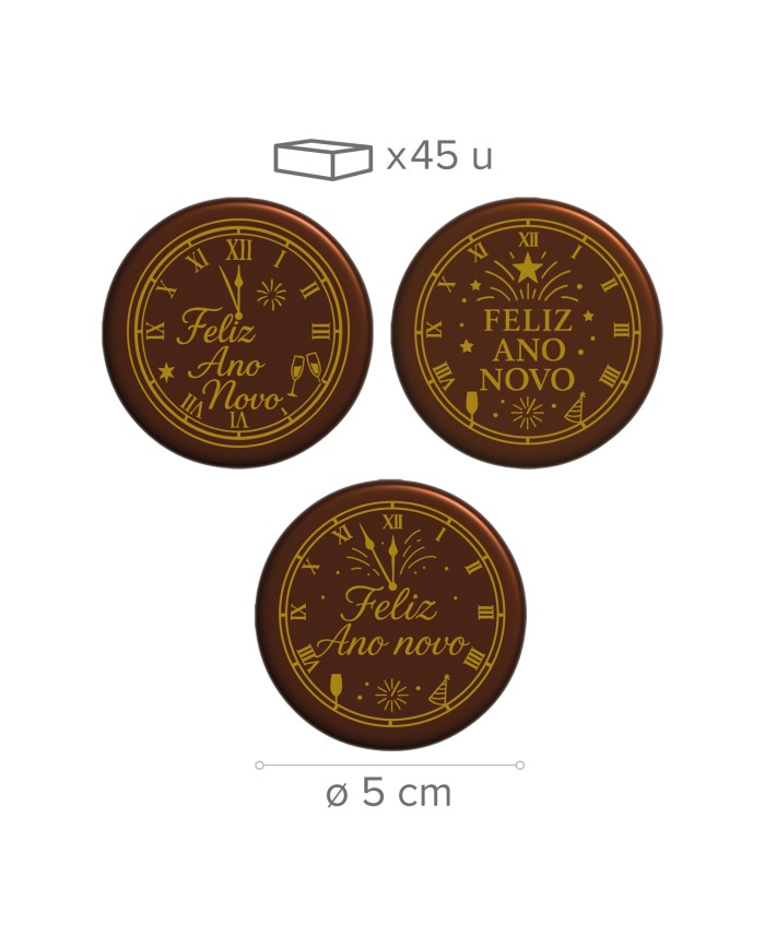 428224 - PLACAS CHOCO NEGRO ANO NOVO SORTIDAS Ø5CM (45 UNID)