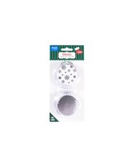 CH24BC054 - CAPSULAS CUPCAKES ALUMINIO FLOCOS NEVE PRATEADOS (60UNID)