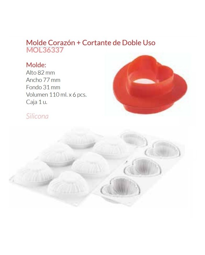 MOL36337 - MOLDE SILICONE CORAÇÃO + CORTANTE 82X77X31MM