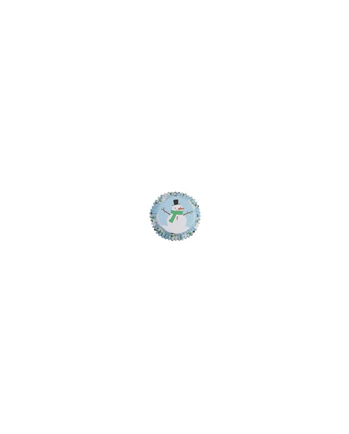 BC803 - CUPSULAS CUPCAKE  FORRADAS ALUMINIO BONECO NEVE (30 UN)