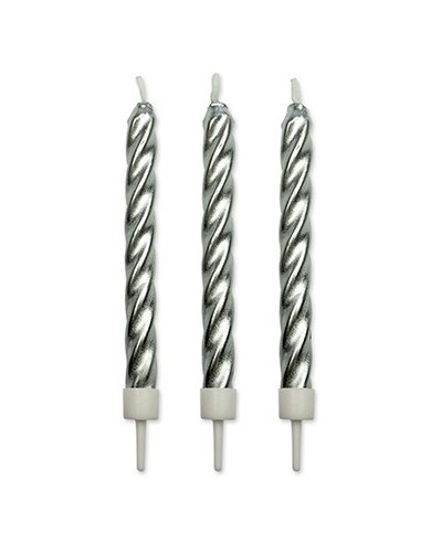 CA020 - VELAS PRATEADAS TORCIDAS 62 MM (10 UN)