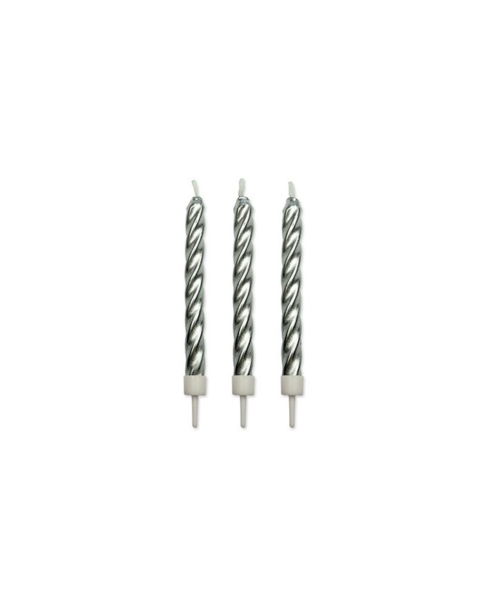 CA020 - VELAS PRATEADAS TORCIDAS 62 MM (10 UN)