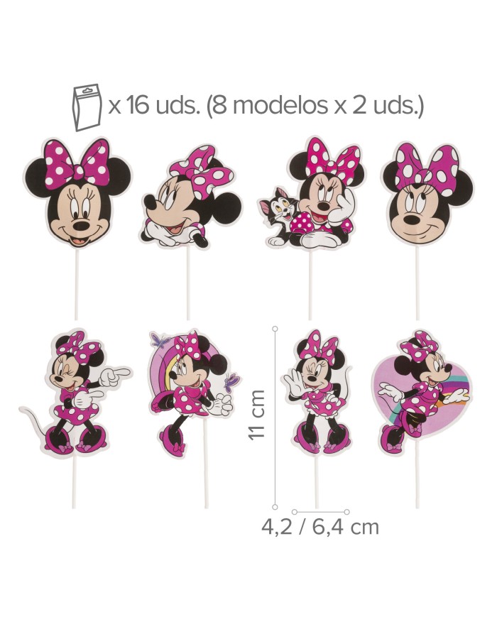 359009 - CAKE TOPPER 8 DESENHOS MINIE 16 UNIDS