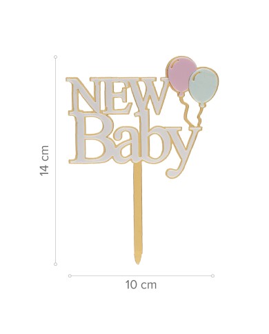 354197 - CAKE TOPPER NEW BABY DOURADO & BRANCO