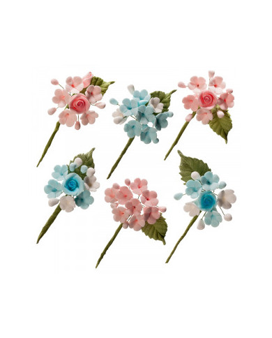 220012 - MINI RAMO FLORES AZUL E ROSA AÇÚCAR