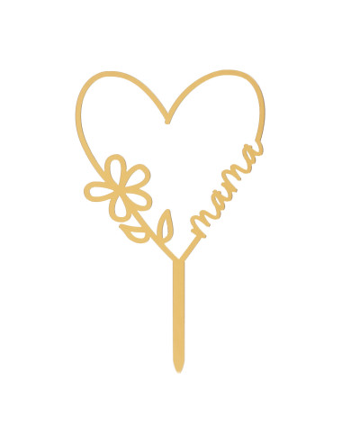 354174 - TOPPER CORAÇÃO DOURADO  MAMÃ  16 X 11 CM