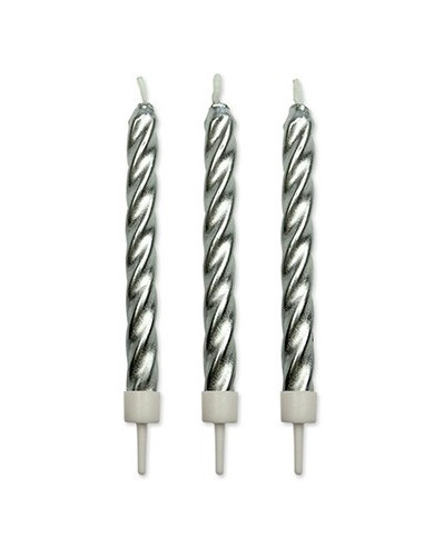 CA020 - VELAS PRATEADAS TORCIDAS 62 MM (10 UN)