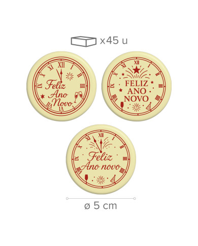428225 - PLACAS CHOCO BRANCO ANO NOVO SORTIDAS Ø5CM (45 UNID)