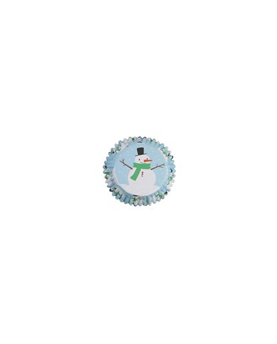 BC803 - CUPSULAS CUPCAKE  FORRADAS ALUMINIO BONECO NEVE (30 UN)