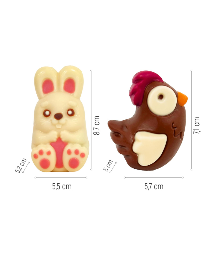 219057 - COELHO OU GALINHA 3D EM CHOCOLATE DE LEITE 55 GR