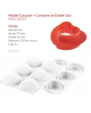 MOL36337 - MOLDE SILICONE CORAÇÃO + CORTANTE 82X77X31MM