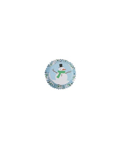 BC803 - CUPSULAS CUPCAKE  FORRADAS ALUMINIO BONECO NEVE (30 UN)