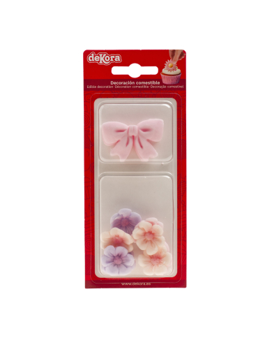 230073 - DECORAÇÃO AÇÚCAR LAÇOS ROSA COM  FLORES