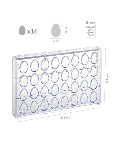 525033 - MOLDE POLICARBONATO PARA 16 OVOS 7GR 22X32MM - 32 PÇS