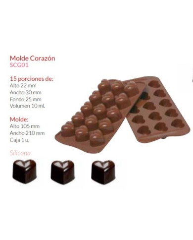 MOLDE SILICONE BOMBONS CORAÇÃO 105X210MM 15PCS - SCG01