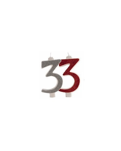 345322 - VELA COM PURPURINA VERMELHA/PRATA Nº 3