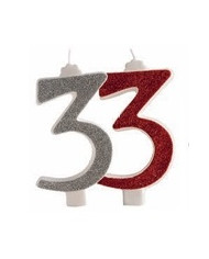 345322 - VELA COM PURPURINA VERMELHA/PRATA Nº 3