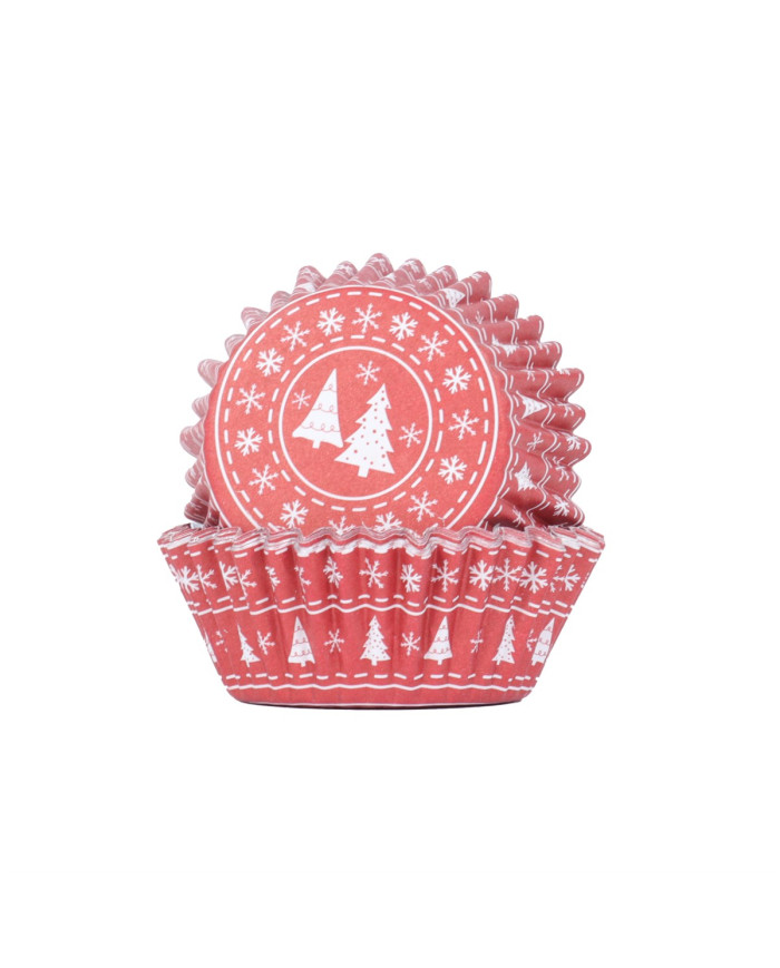 BC850 - CUPSULAS CUPCAKE ARVORE DE NATAL VERMELHA 30 UN